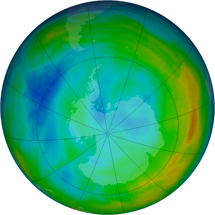 Antarctic ozone map for 24 June 1992